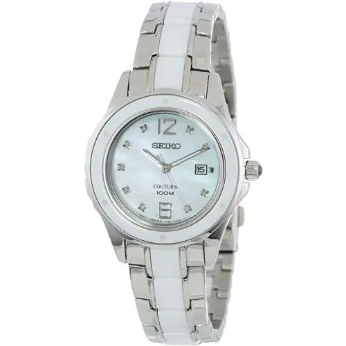 Seiko Women`s Wristwatch Analog SXDE85 Coutura Stainless Steel Ceramic - Dial: White, Band: White, Silver, Bezel: White