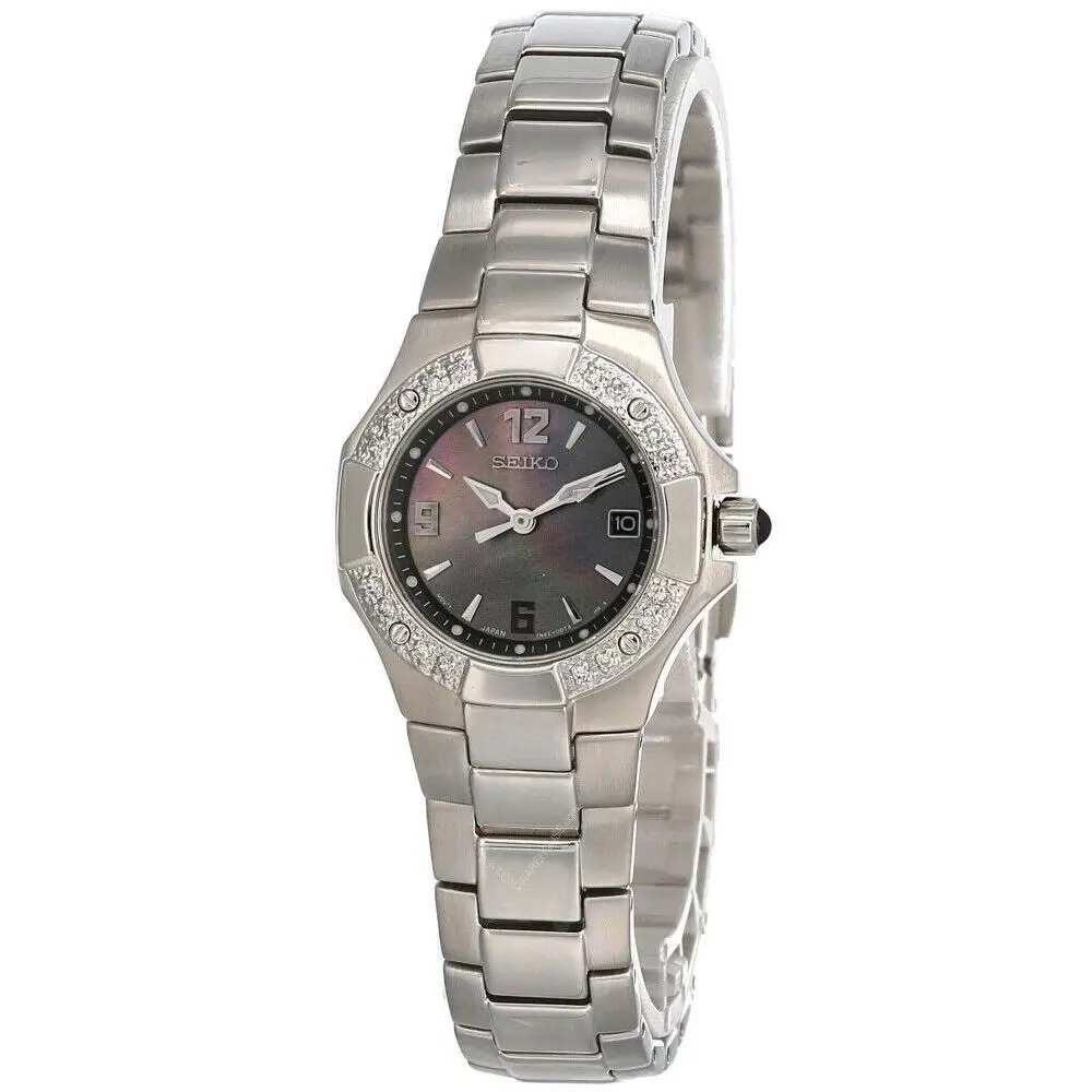 Seiko Coutura 28MM Black Mop Dial S-steel Bracelet Women`s Watch SXD575