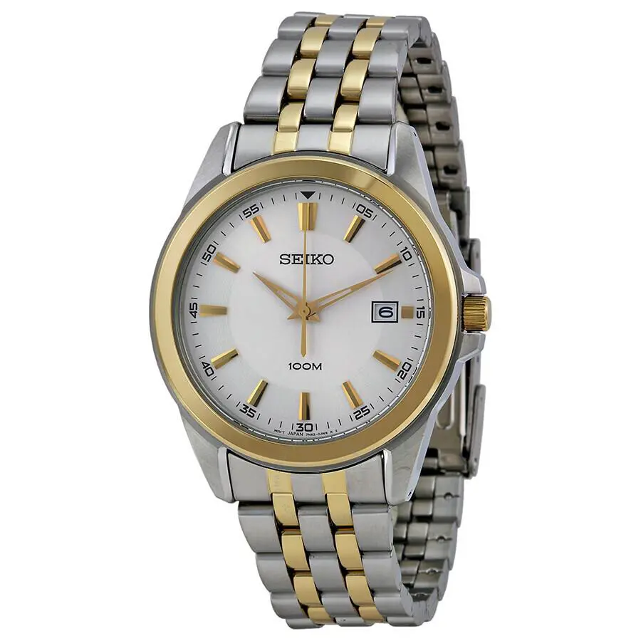 Seiko Mens Watch SGEG88 Two-tone Gold Stainless Steel Japanese Quartz Wristwatch - Dial: Gold, White, Band: Gold, Multicolor, Silver, Bezel: Gold