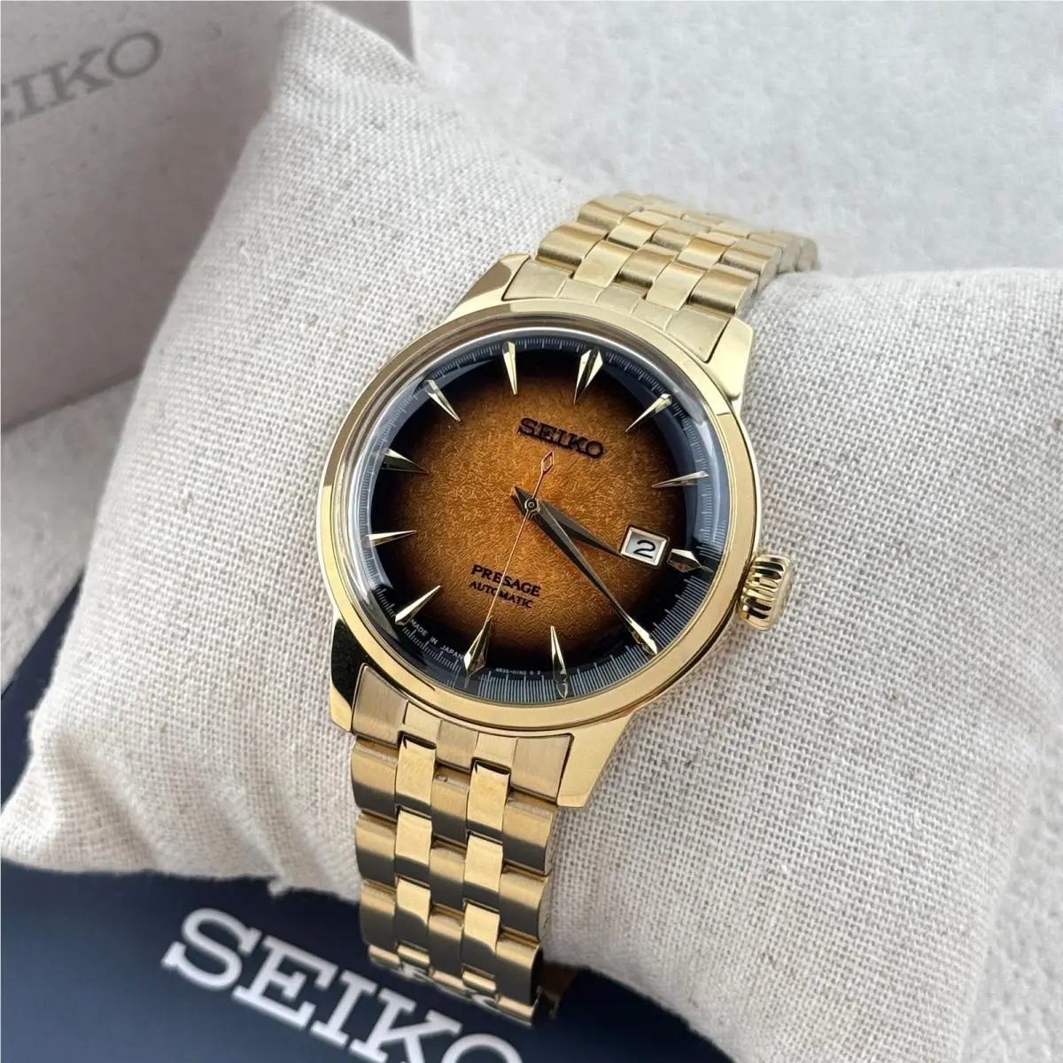Presage SRPK48 Cocktail Time Gold Dial Automatic Men`s Watch 40.5mm by Seiko