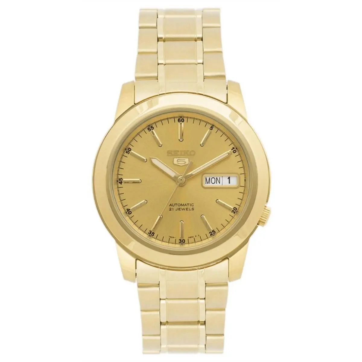 Seiko Men`s Analog Watch Seiko 5 Automatic Yellow Gold Steel Bracelet SNKA10K1