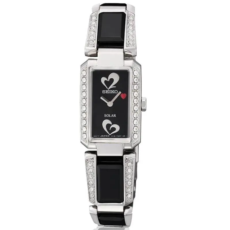 Seiko Solar Tressia Stainless Steel Black Dial Women’s Watch SUP187 - Dial: Black, Band: Silver, Bezel: Silver