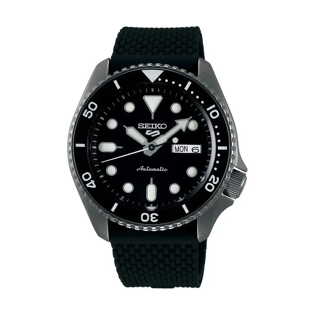 5 Sports SRPD65K2 Men`s Black IP Resin Strap Black Dial Automatic Watch by Seiko