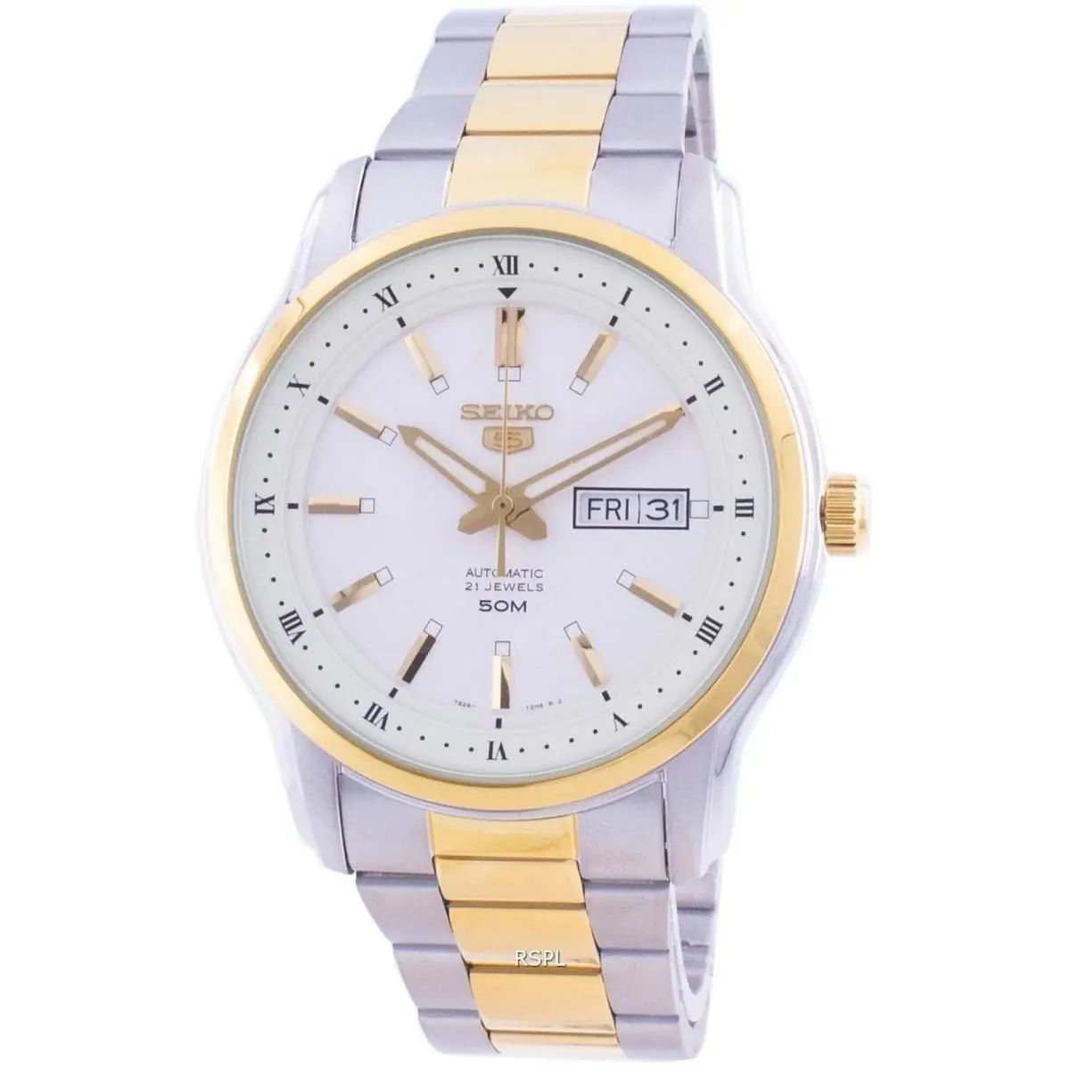 Men`s Watch  5 Power Reserve Two Tone Bracelet Day-date SNKP14K1 by Seiko