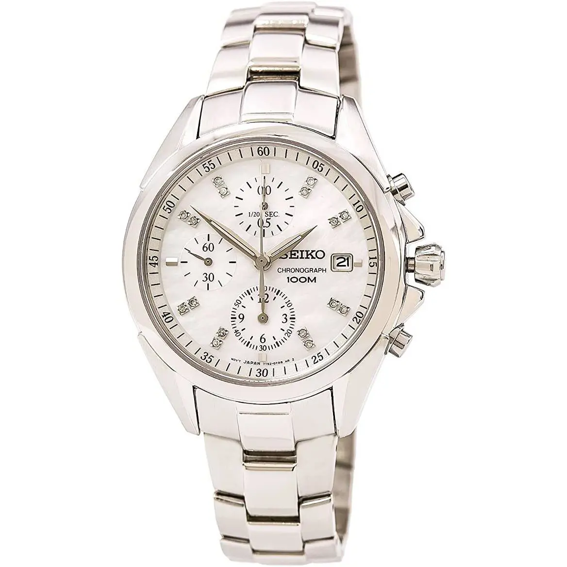 Seiko Chronograph Women`s Quartz Diamond Dial Watch SNDY31P1 - Dial: Mother of Pearl, Band: Silver, Bezel: Silver