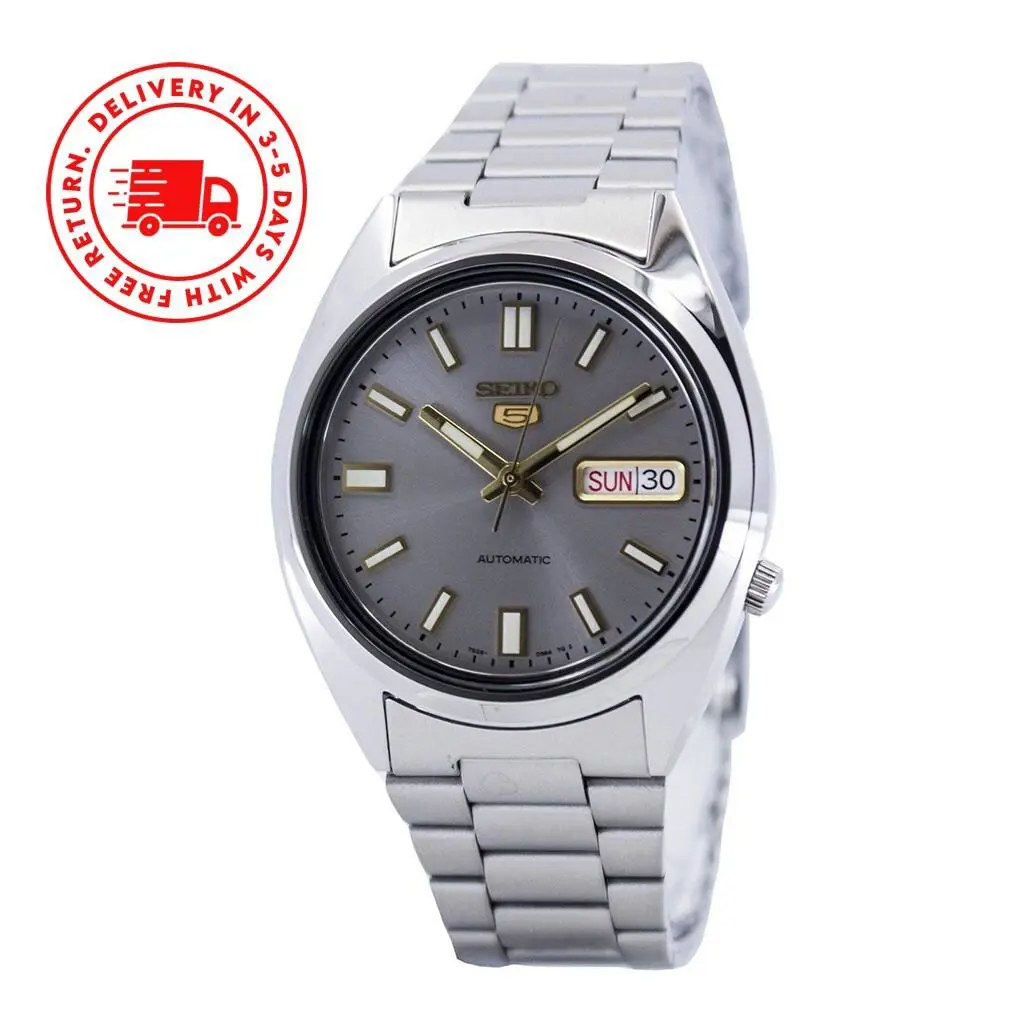 Seiko 5 Automatic Stainless Steel Grey Dial Day/date SNXS75K1 30M Mens Watch - Dial: Grey, Band: Silver, Bezel: No Bezel