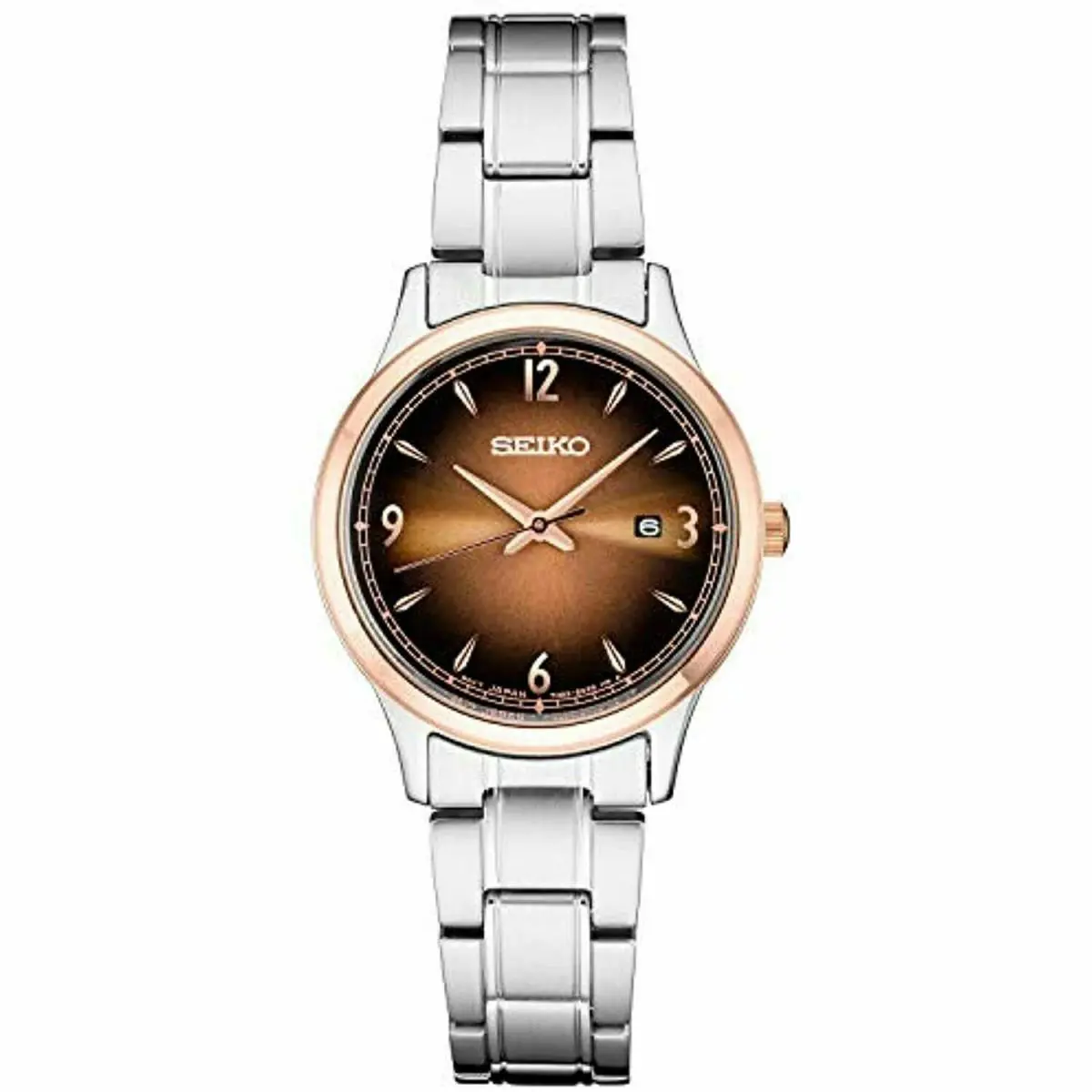 Seiko SXDH02 Silver Tone Steel Burgundy to Brown Sunray Dial Women`s Watch