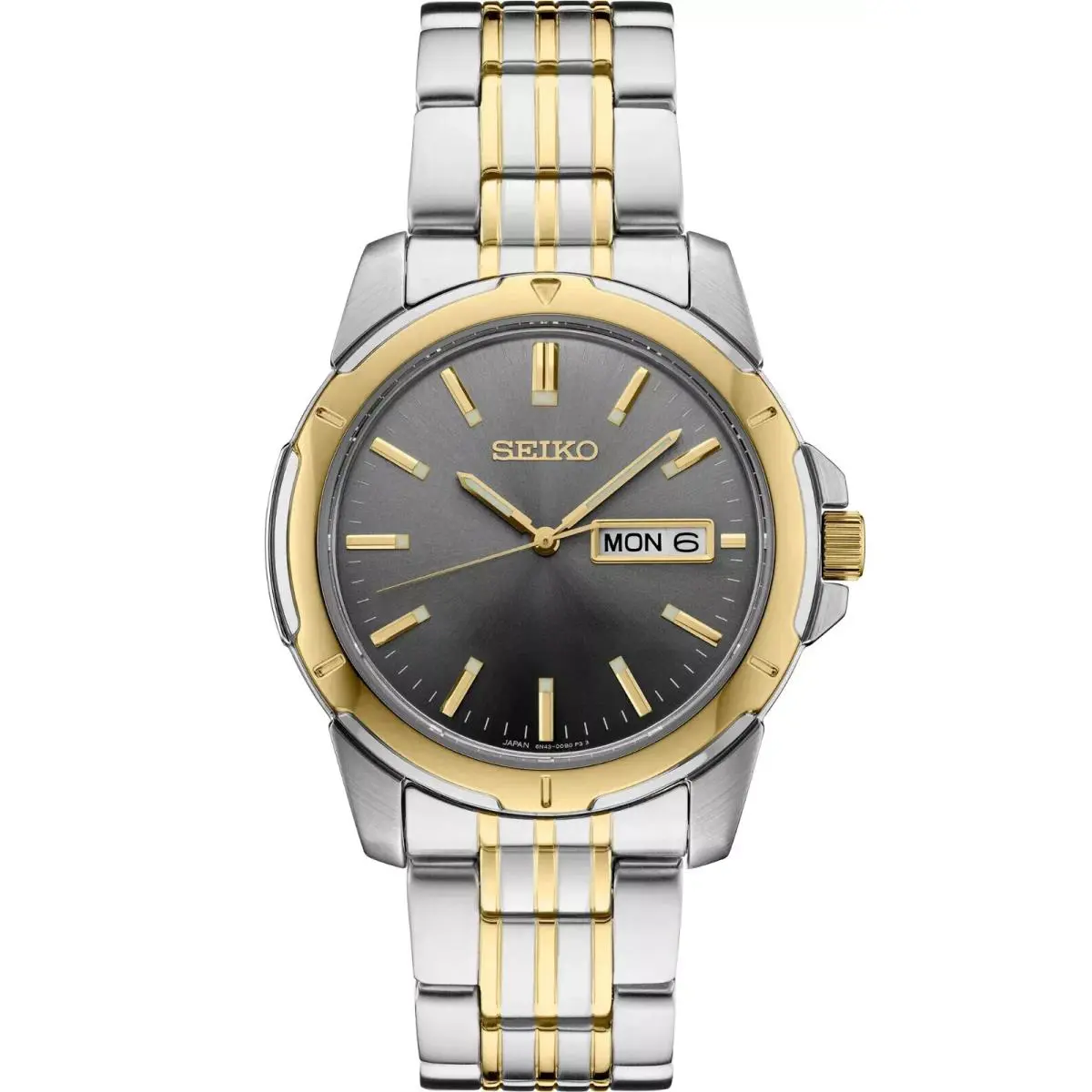 Seiko SUR356 Essential Collection Gold Silver Tone Gray Dial Men`s Watch - Dial: Gray, Band: Gold, Silver, Bezel: Gold