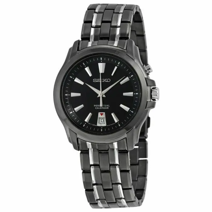 Seiko SNQ121 Men`s Perpetual Calendar Black Ion Stainless Steel Dress Watch