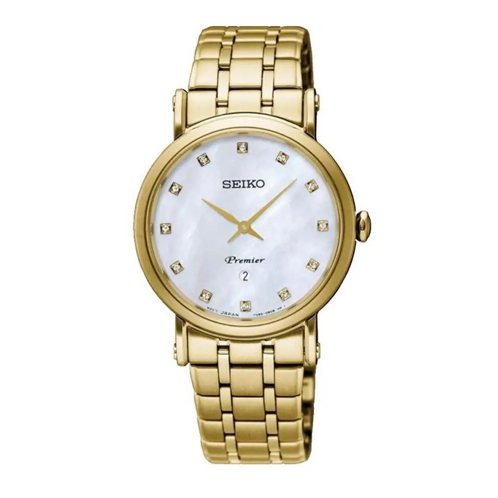 Premier Quartz Diamond White Mother of Pearl Dial Ladies Watch SXB434 by Seiko