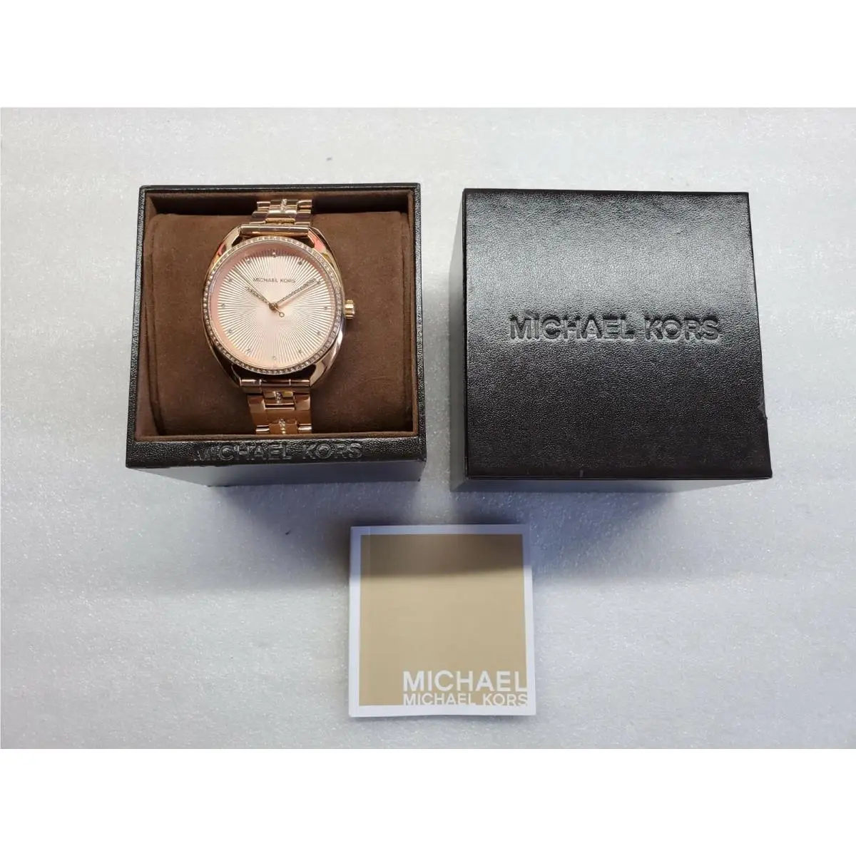 Michael Kors Women`s Libby Rose Gold Watch 38mm MK3677 Crystals Pave Bracelet