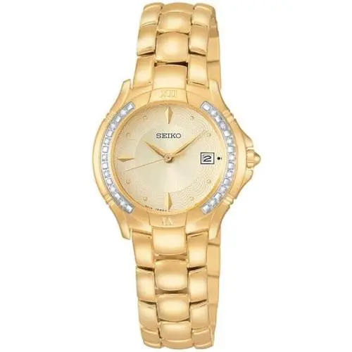 Seiko Women`s SXDB10 Reflections Diamond Watch Gold Tone - Dial: Champagne, Band: Gold