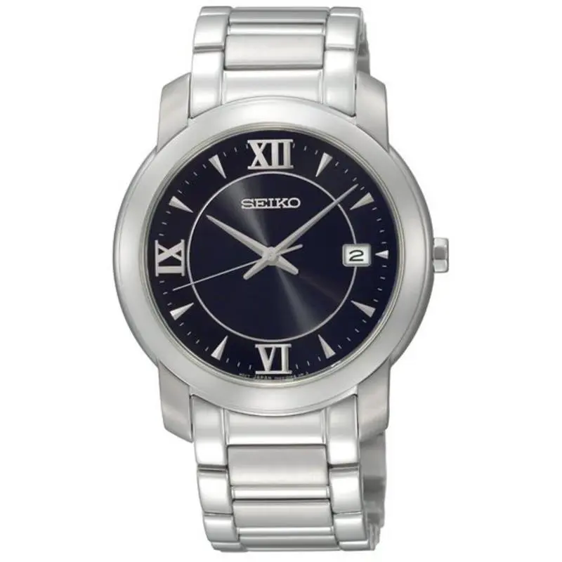 Seiko Analog Black Dial Calendar Date Stainless Steel Men`s Watch SGEE95