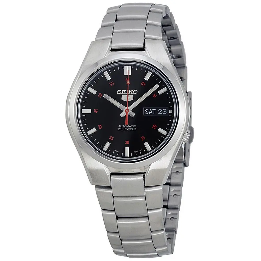 5 SNK617 Men`s Stainless Steel Black Dial Day Date Automatic Watch by Seiko