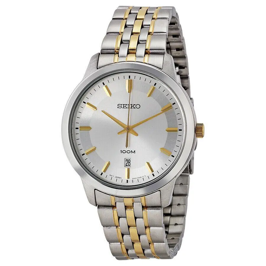 Seiko Bracelet Men`s Watch SUR033 Two-tone Stainless Steel Japanese Quartz Wrist - Dial: Silver, Band: Silver, Gold, Bezel: Silver