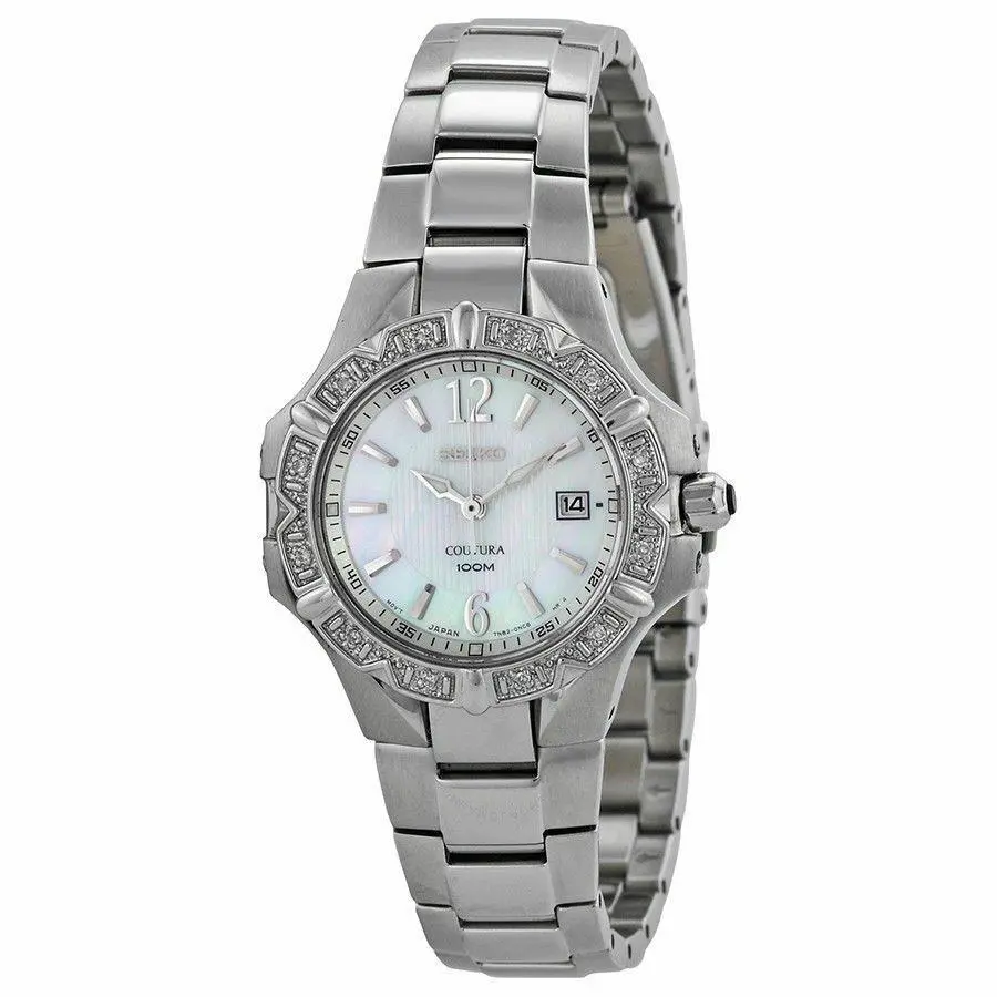Seiko Women`s SXDC33 Diamond Coutura White Dial Watch - Dial: mother of pearl, Band: Silver