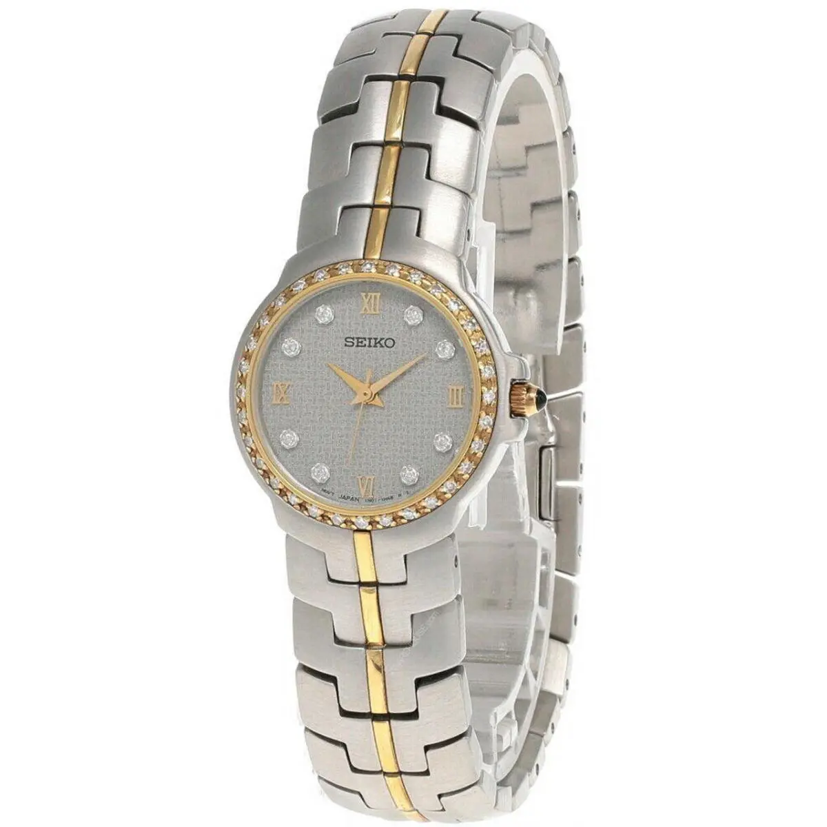 Seiko Silver Dial 18K Bezel Stainless Steel Women`s Watch SXG964