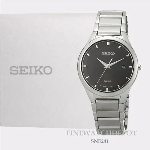 Seiko Men`s Solar Black Dial Stainless Steel Watch SNE241
