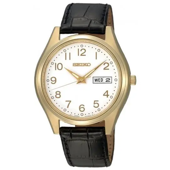 Seiko Japanese Quartz Embossed Leather White Dial Men`s Analog Watch SGGA70P1