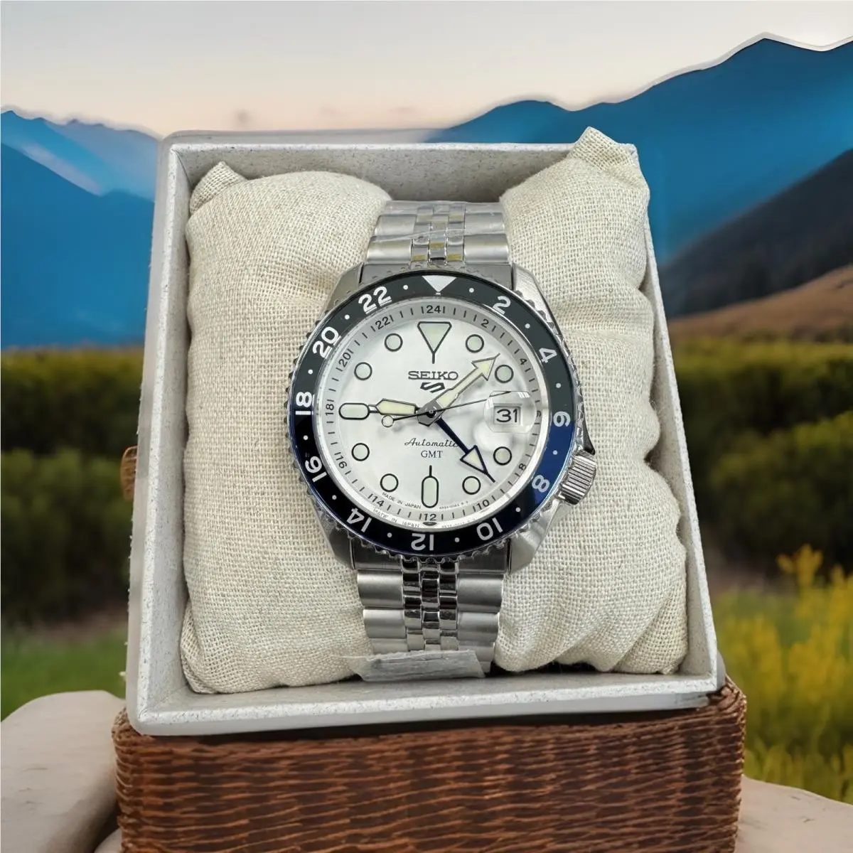 Seiko 5 Sports Automatic Gmt Steel Band White Dial Watch SSK033 Japan Made