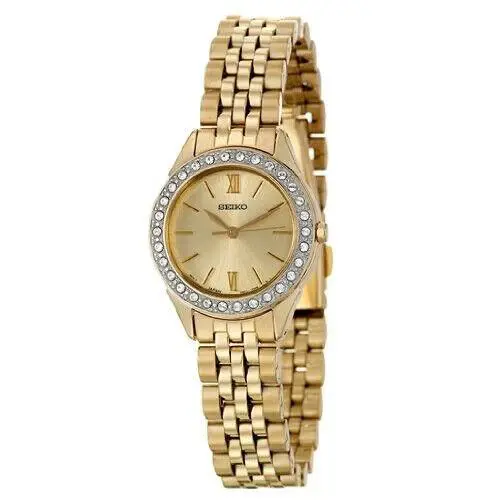 Seiko SXGP30P1 Ladies Gold Tone with Jeweled Bezel Women Watch 28mm Quartz - Dial: Gold, Band: Gold, Bezel: Gold / Stones