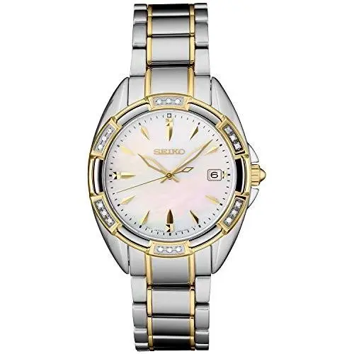 Ladies Silver Tone Diamond Bezel Watch with Mother of Pearl Dial by Seiko