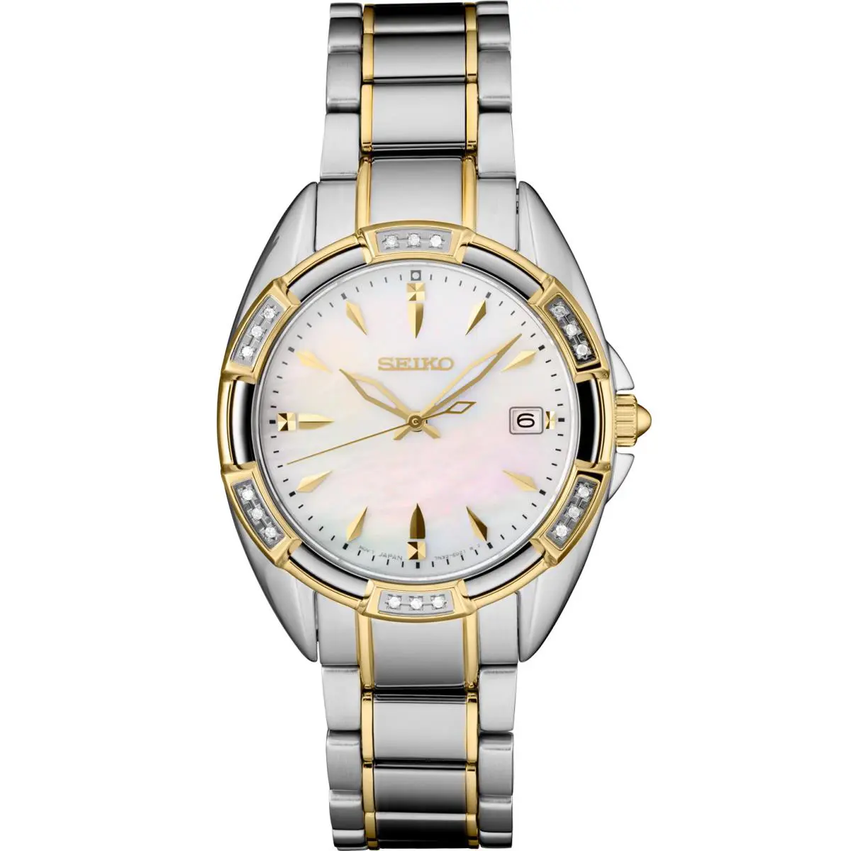 Seiko Women`s Diamond Accent White Dial Steel Bracelet Watch SKK880