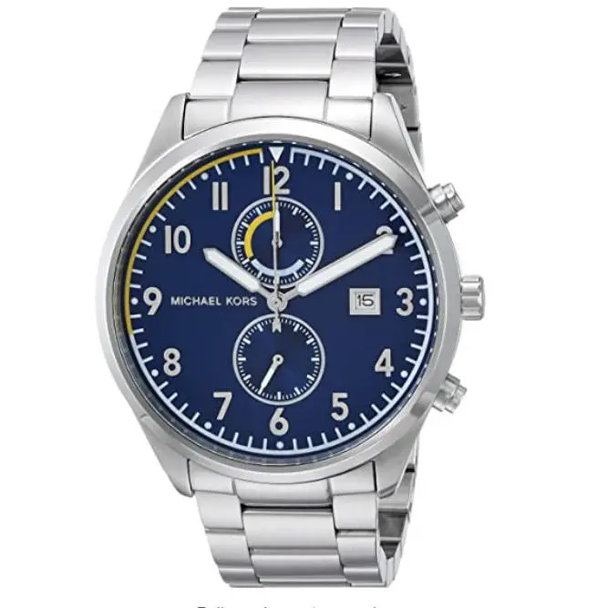Michael Kors Men`s Saunder Chronograph Silver Watch Blue Dial 43mm MK8574 Arabic