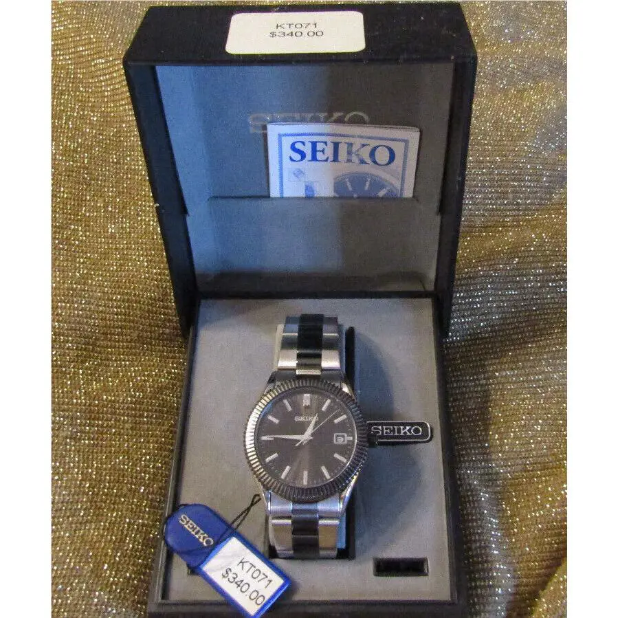 Seiko Men`s Rare KT071 Two-tone Band Stainless Steel Gun Metal Dial V742-8100