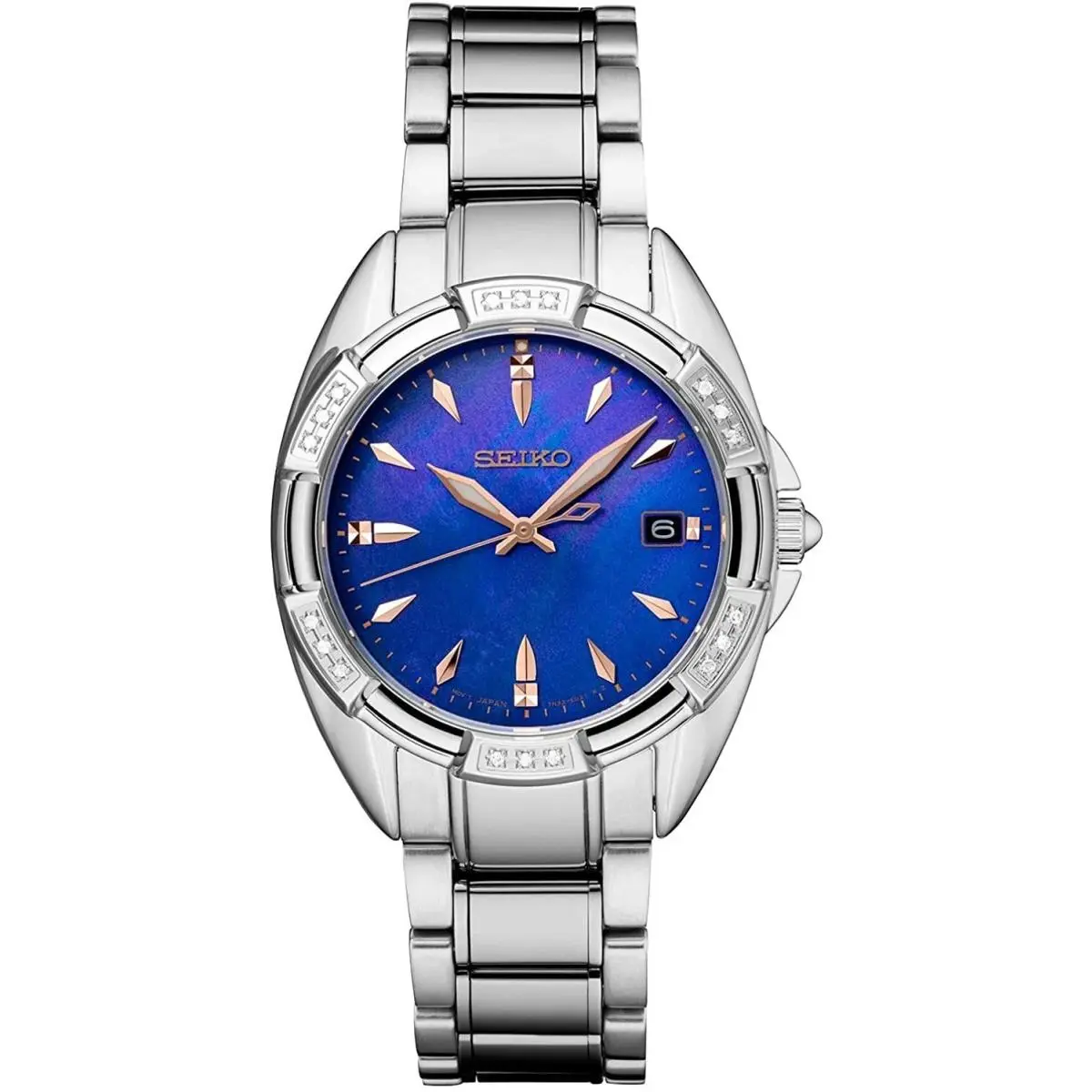 Women`s Diamond Accent White Dial Steel Bracelet Watch SKK881 by Seiko