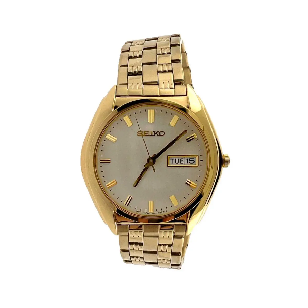Seiko Mens Gold Tone Quartz Watch Champagne Dial Date Gold Bracelet SJN032P1