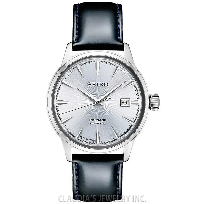 Seiko Presage Automatic Leather Strap SRPB43 - Dial: Silver, Band: Black, Bezel: Silver