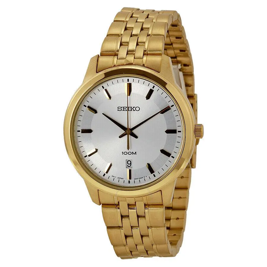 Seiko Classic SUR034 Men`s Watch Gold-tone Steel Japanese Quartz Gold Wristwatch - Dial: Gold