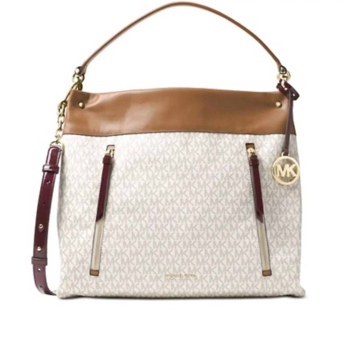 Michael Kors Lex Large Hobo Vanilla Bag Gold Convertible Signature Coated