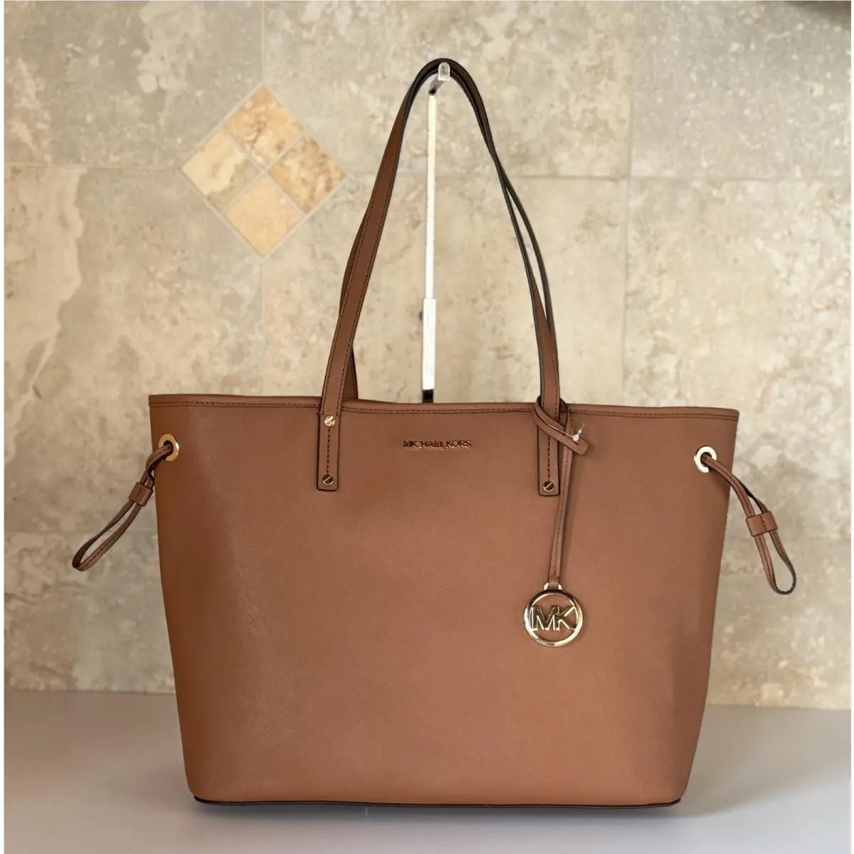 Jet Set Travel Large Drawstring Shoulder Tote Leather Bag Brown by Michael Kors
