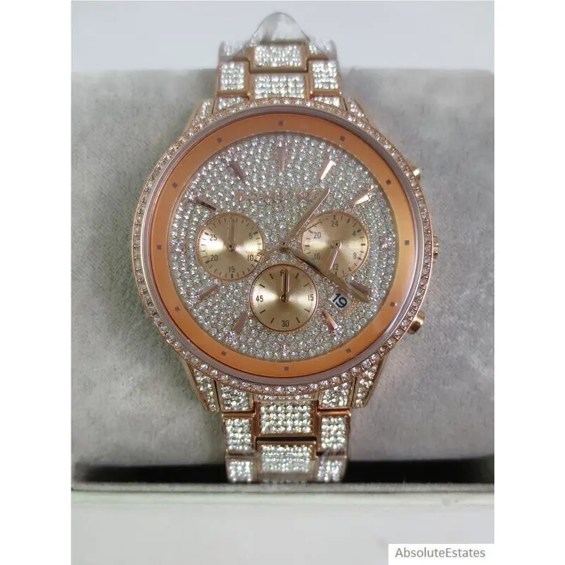 Michael Kors Ritz Rose Gold Pave Glitz Chronograph Watch MK6748 Nwot