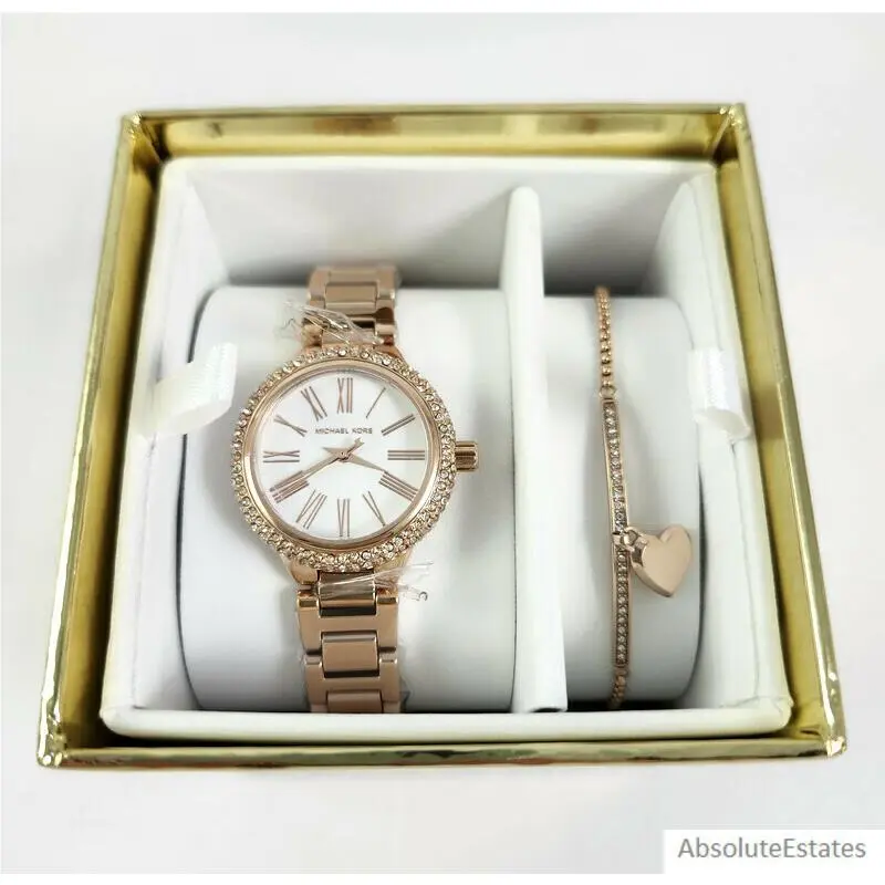 Taryn Rose Gold Crystal Watch Heart Bracelet Set MK3858 by Michael Kors
