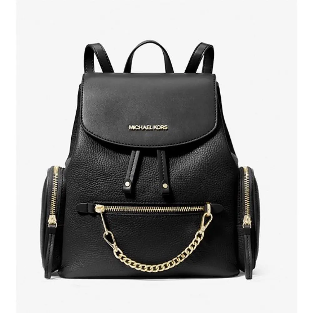 Michael Kors Jet Set Medium Pebbled Leather Backpack Powder Blush Black