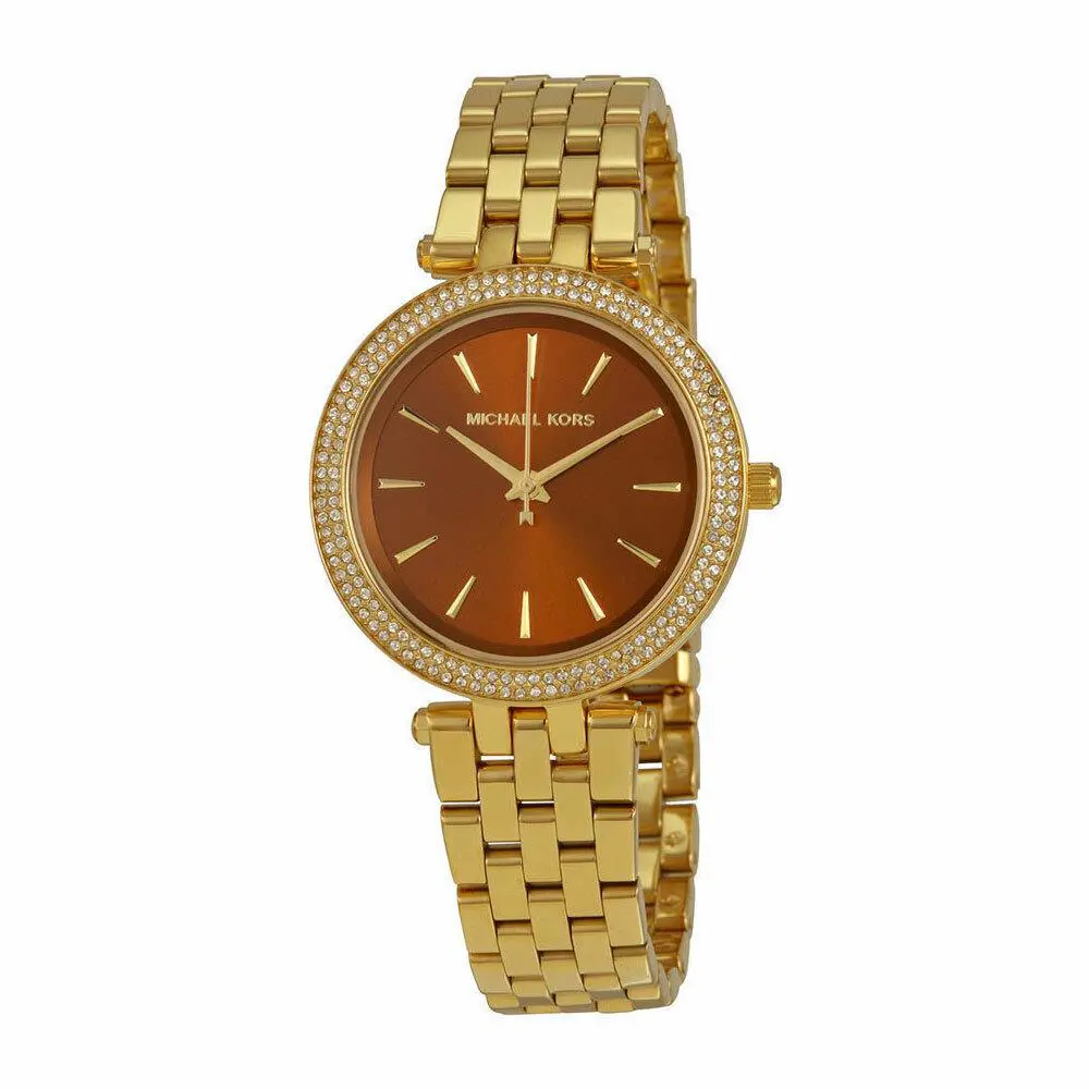 Michael Kors MK3408 Women`s Darsi Mini Brown Dial Gold-tone Watch - Dial: Brown, Band: Brown, Bezel: Gold