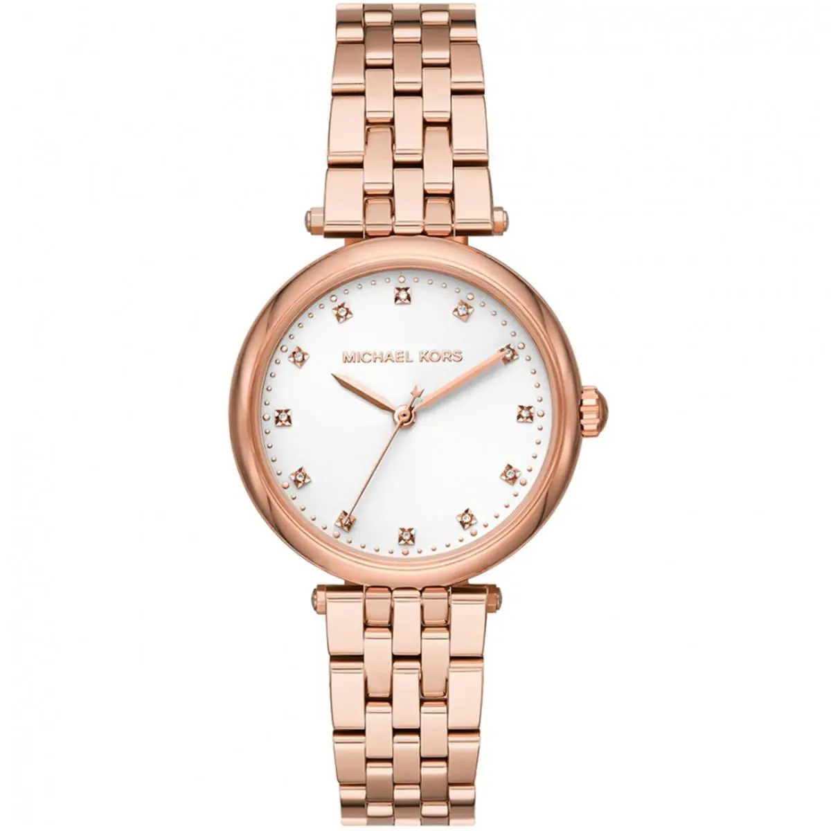 Michael Kors Darci Diamond Watch White Dial Rose Gold Stainless Steel Band - Dial: White, Band: Rose Gold, Bezel: Rose Gold
