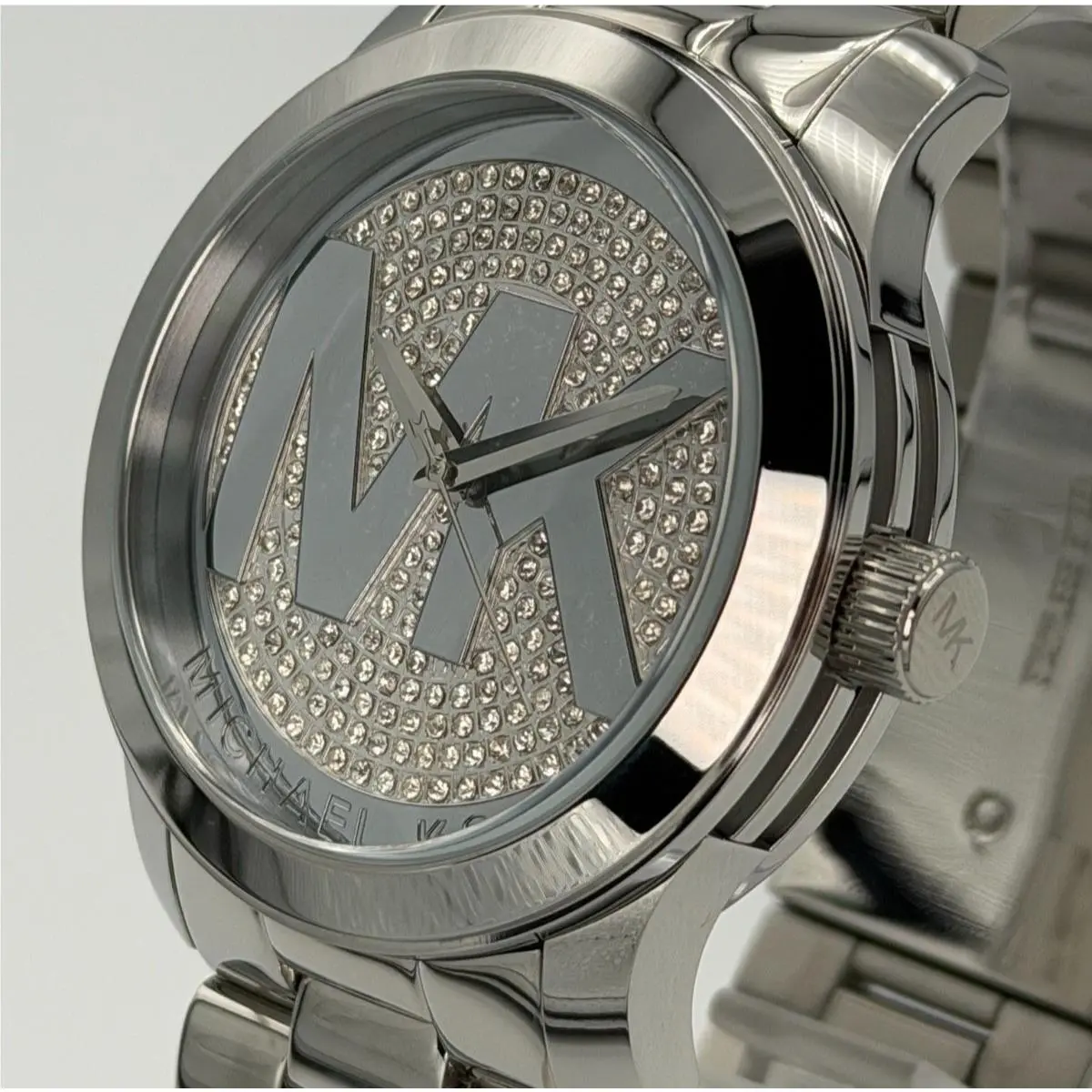 Michael Kors MK5544 Runway Silver Pave Stainless Steel Logo Unisex Watch