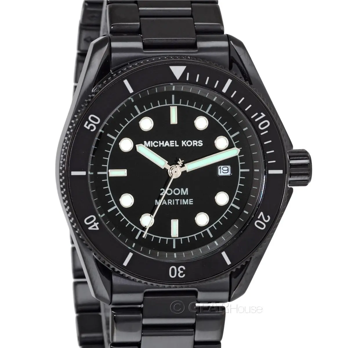 Michael Kors Maritime Mens 200m Diver Watch Black Dial Date Stainless Steel Band