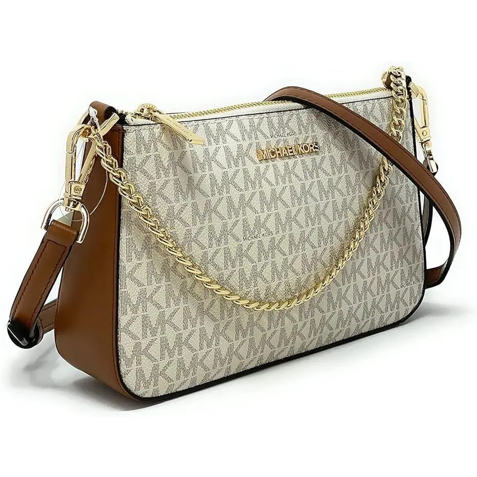 Michael Kors Jet Set Medium Pouchette Crossbody Bag MK Signature Vanilla