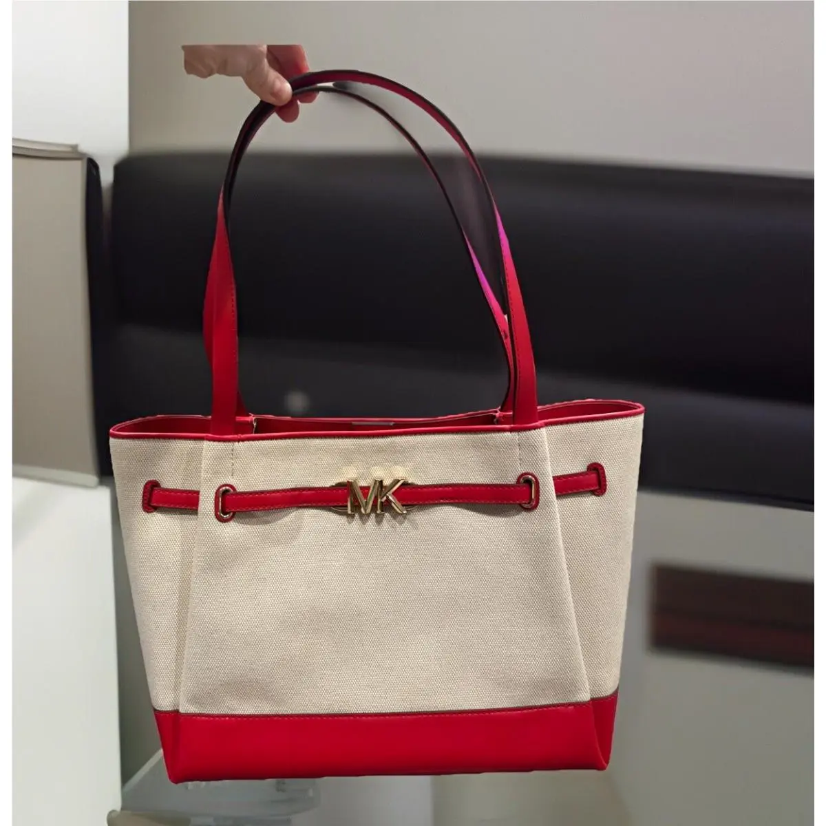 Reed Collection Red Tan Large Tote Bag Tweed Purse Bag MK by Michael Kors