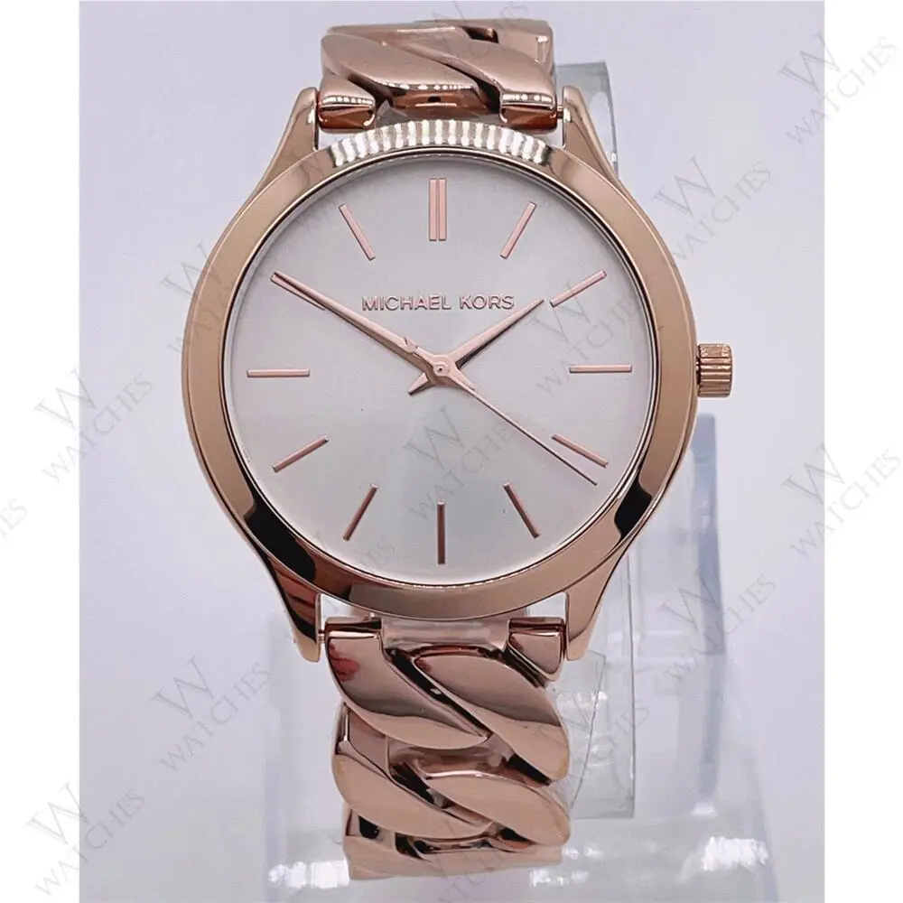 Michael Kors MK7473 Slim Runway Rose Gold Curb Link Bracelet Women`s Watch