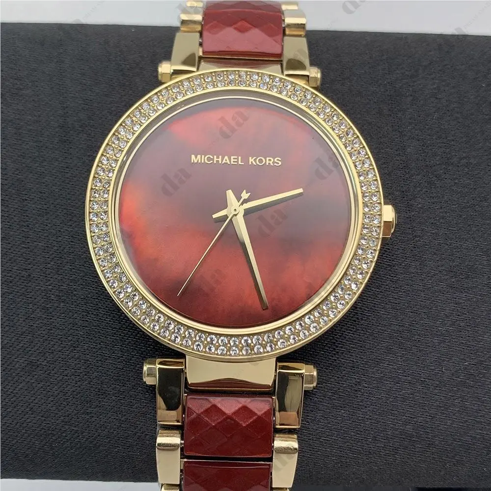 Michael Kors MK6427 39mm Parker Red Dial Chronograph and Gold Women`s Watch