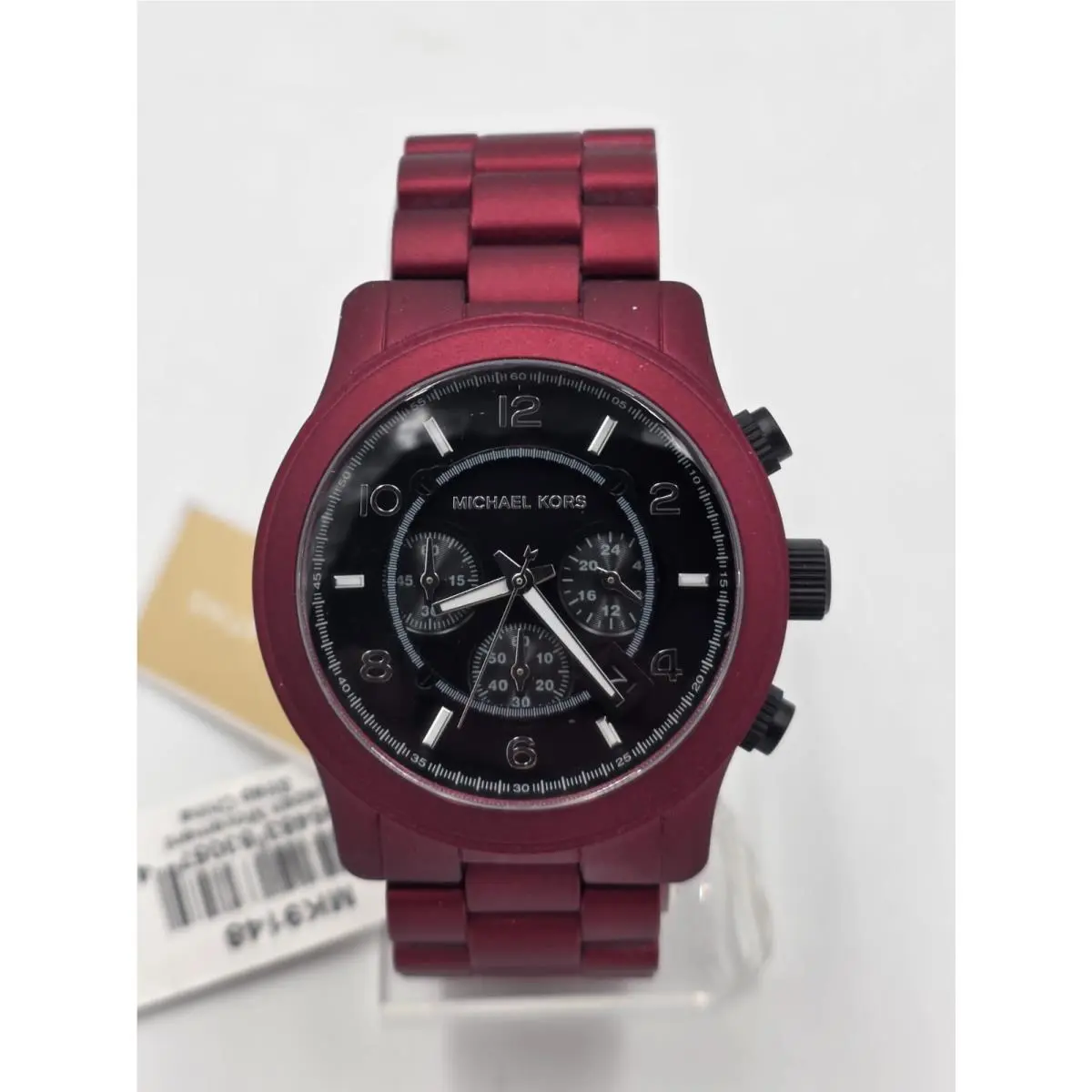 Michael Kors Runway Chronograph MK9148 Black Dial Red Bracelet 45MM Mens Watch