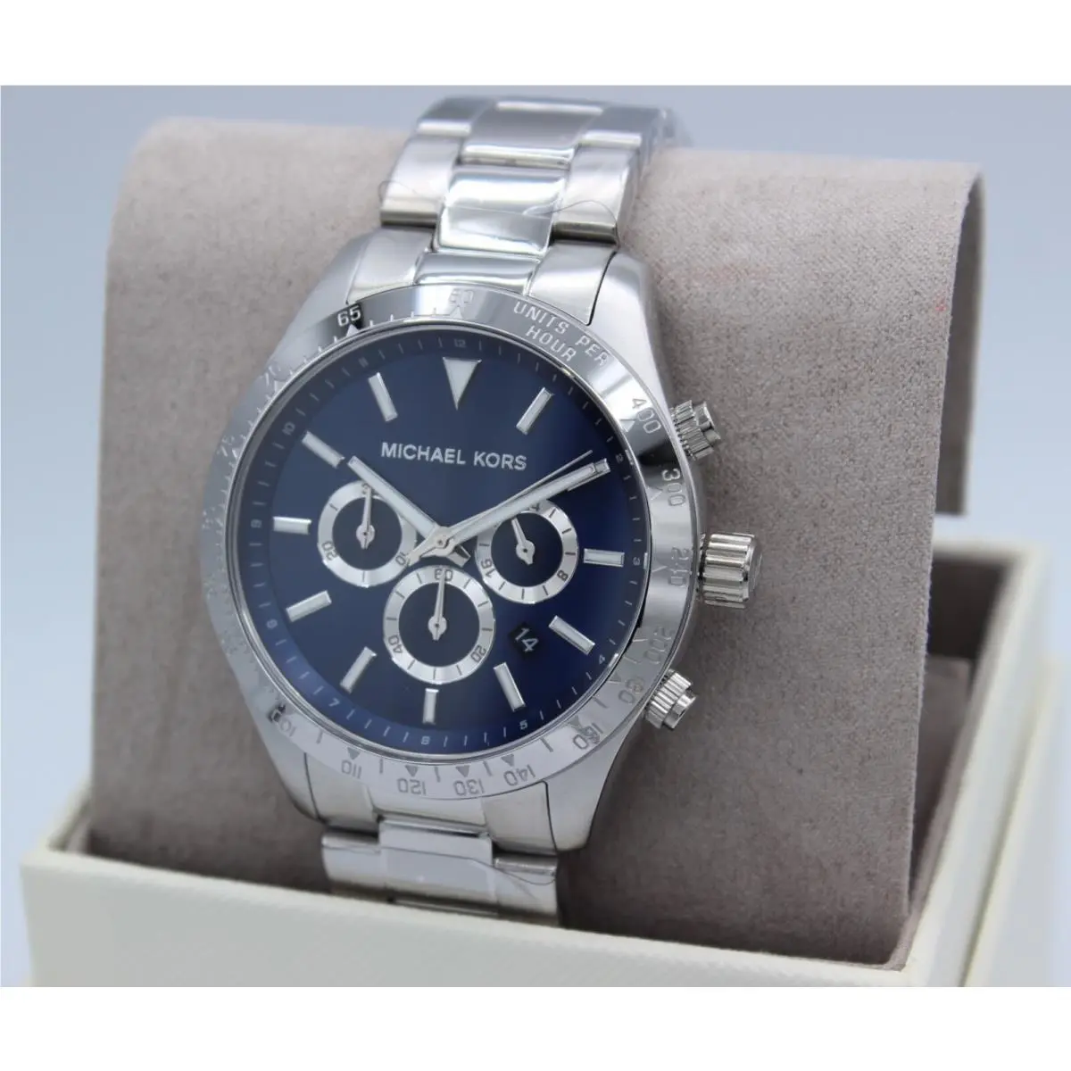 Michael Kors Layton Silver Navy Blue Chronograph Mens MK8781 Watch