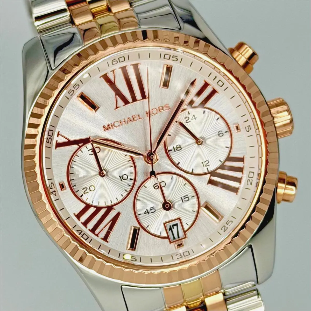 Michael Kors Lexington MK5735 Chronograph Tri-tone 38mm Silver Dial Wristwatch