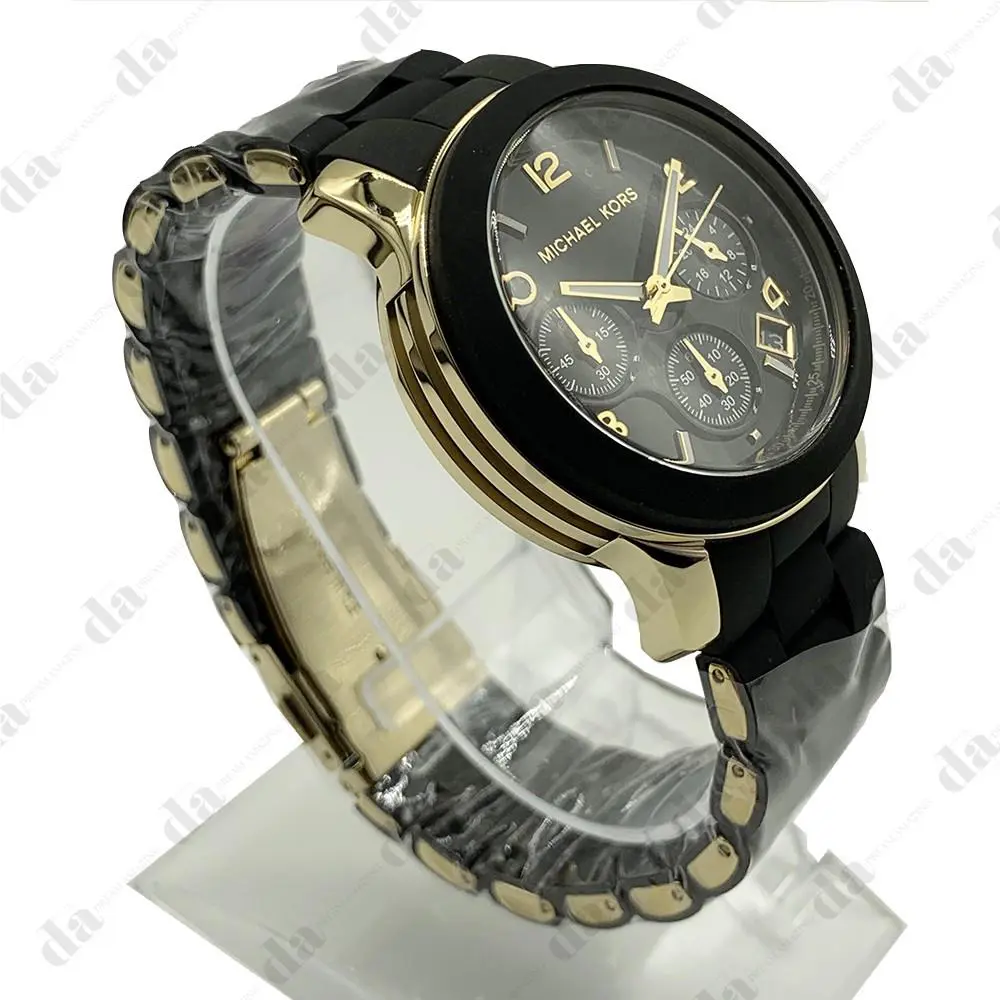 Michael Kors MK5191 Runway Gold Black Poly Chronograph 38mm Case Women Watch